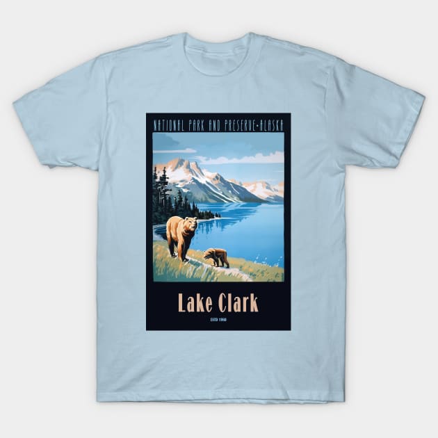 Lake Clark National Park Vintage Travel Poster T-Shirt by GreenMary Design